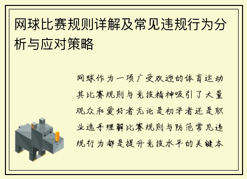 网球比赛规则详解及常见违规行为分析与应对策略